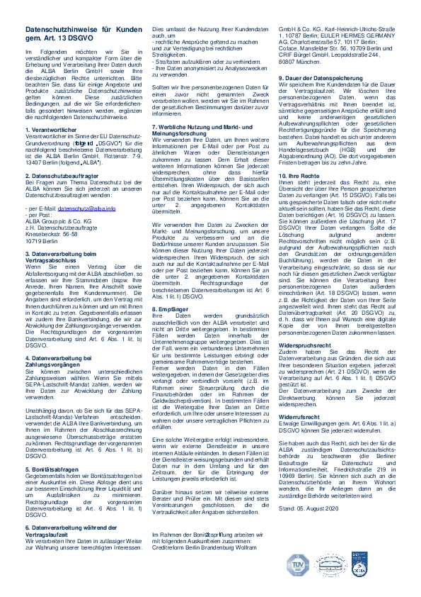 Datenschutzhinweise für Kunden