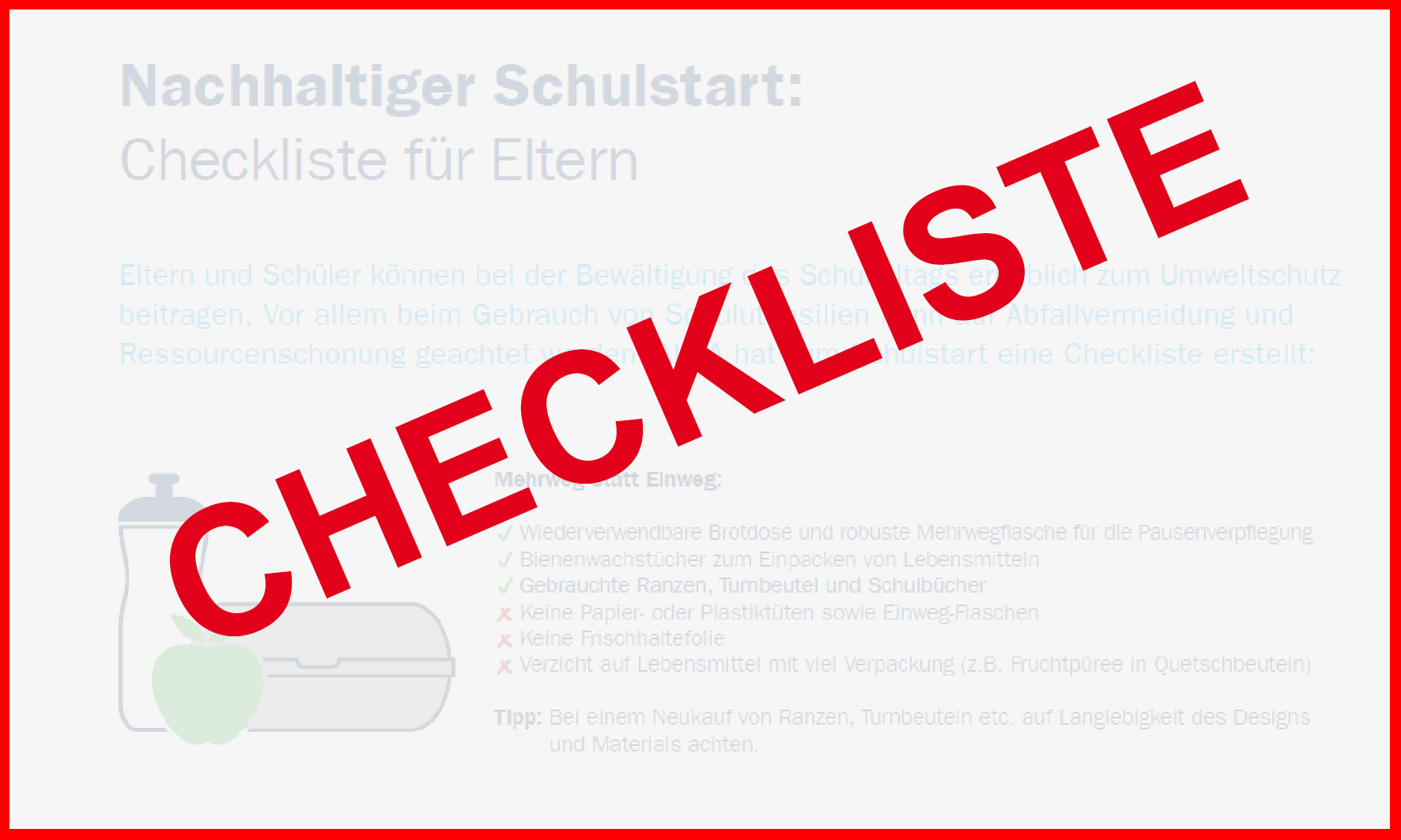 Checkliste Schulstart 2021